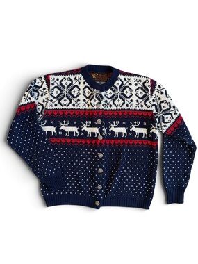 Vintage Jersild Nordic Reindeer Fair Isle Cardigan Sweater Size 38
